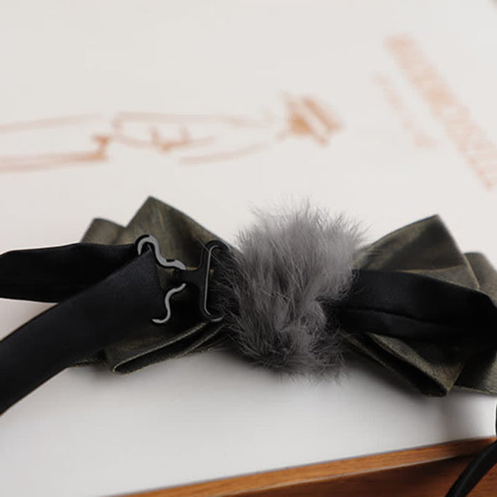 Nœud papillon vintage gris en peluche douce pour homme