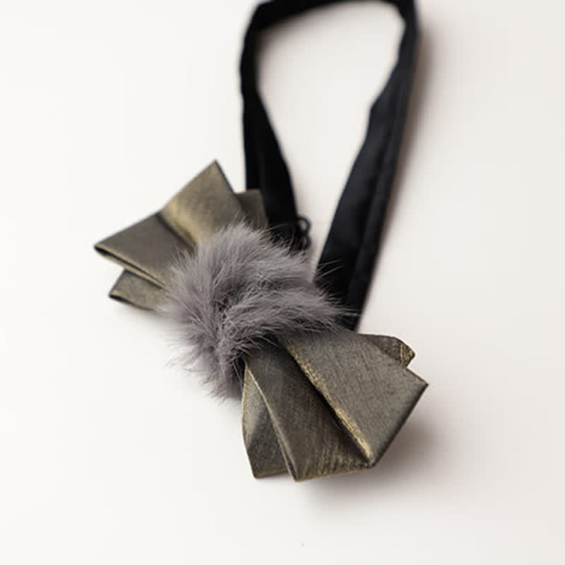 Nœud papillon vintage gris en peluche douce pour homme
