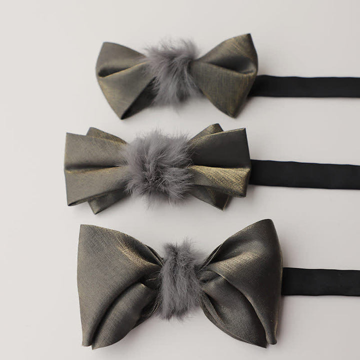 Nœud papillon vintage gris en peluche douce pour homme