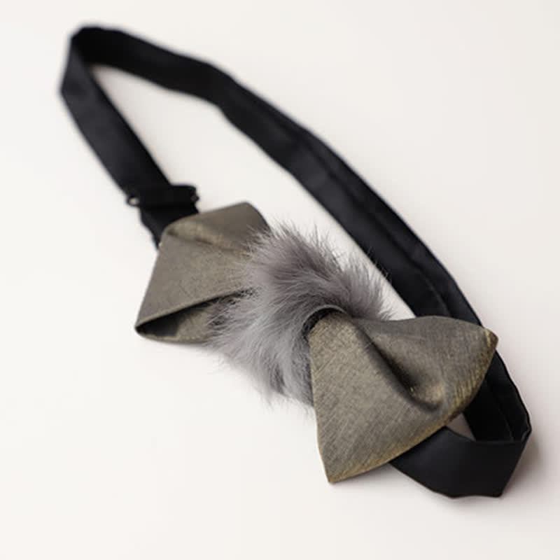 Nœud papillon vintage gris en peluche douce pour homme