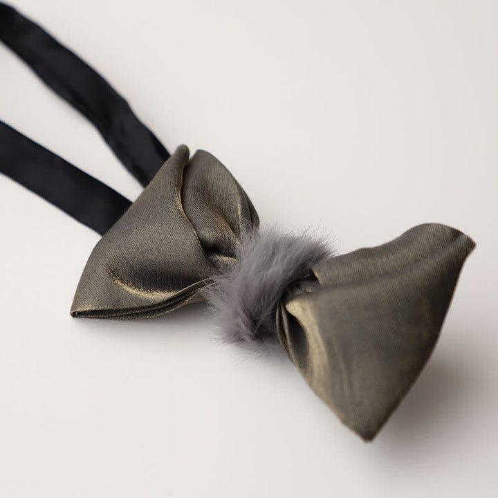 Nœud papillon vintage gris en peluche douce pour homme