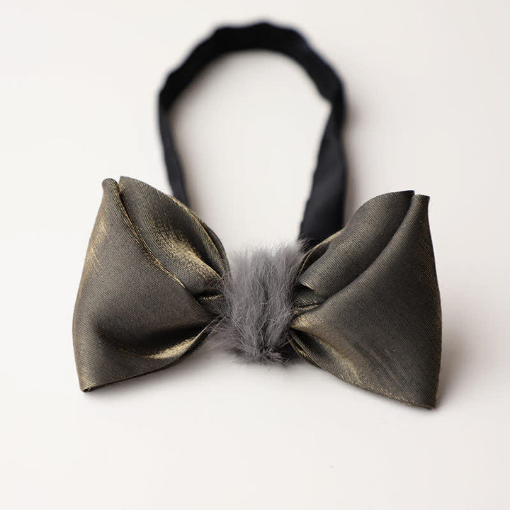 Nœud papillon vintage gris en peluche douce pour homme