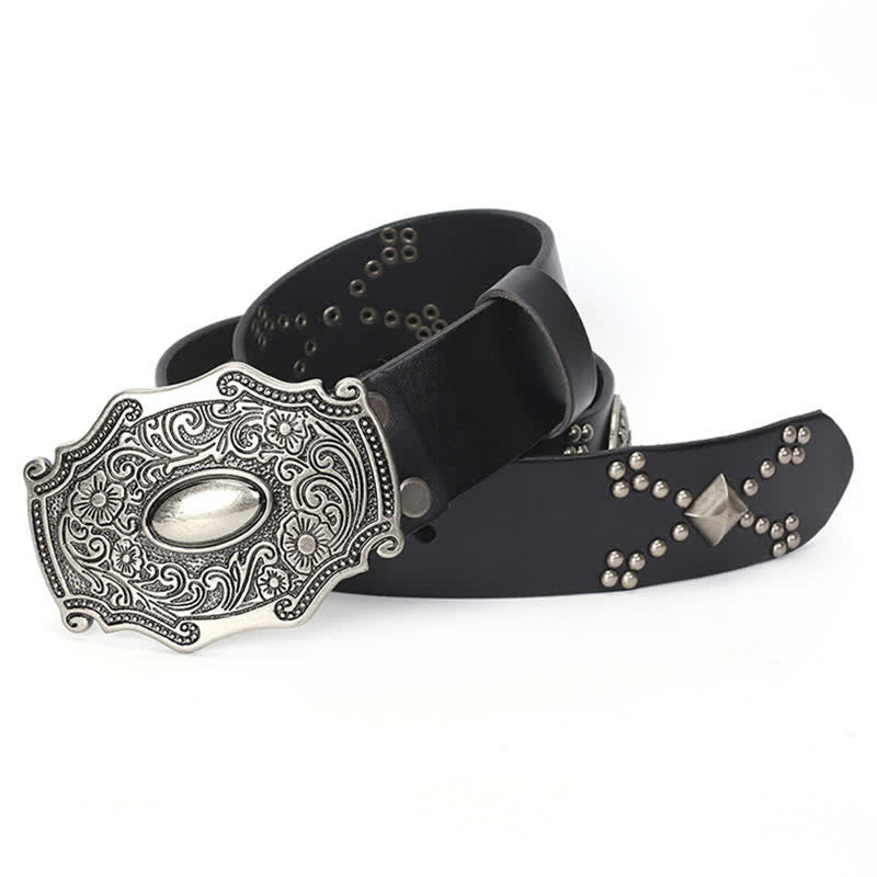 Ceinture en cuir cloutée à boucle florale punk pour homme