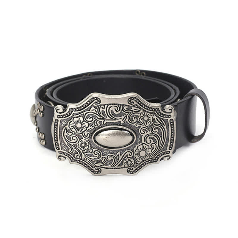 Ceinture en cuir cloutée à boucle florale punk pour homme