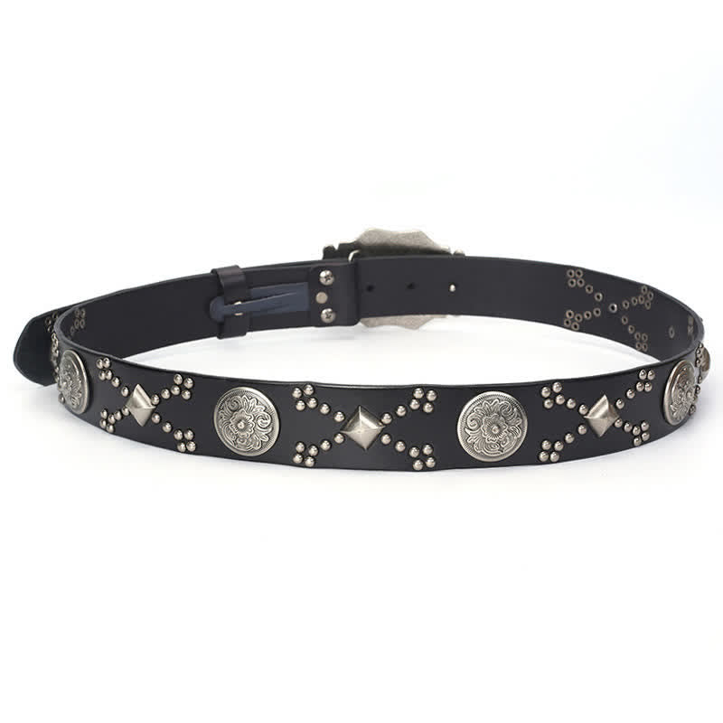 Ceinture en cuir cloutée à boucle florale punk pour homme