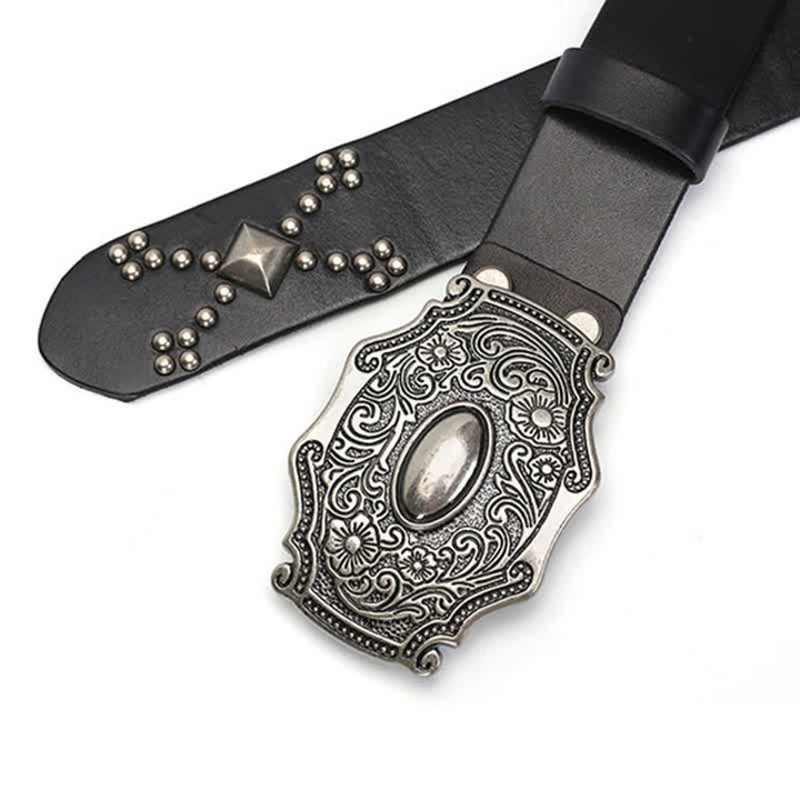 Ceinture en cuir cloutée à boucle florale punk pour homme