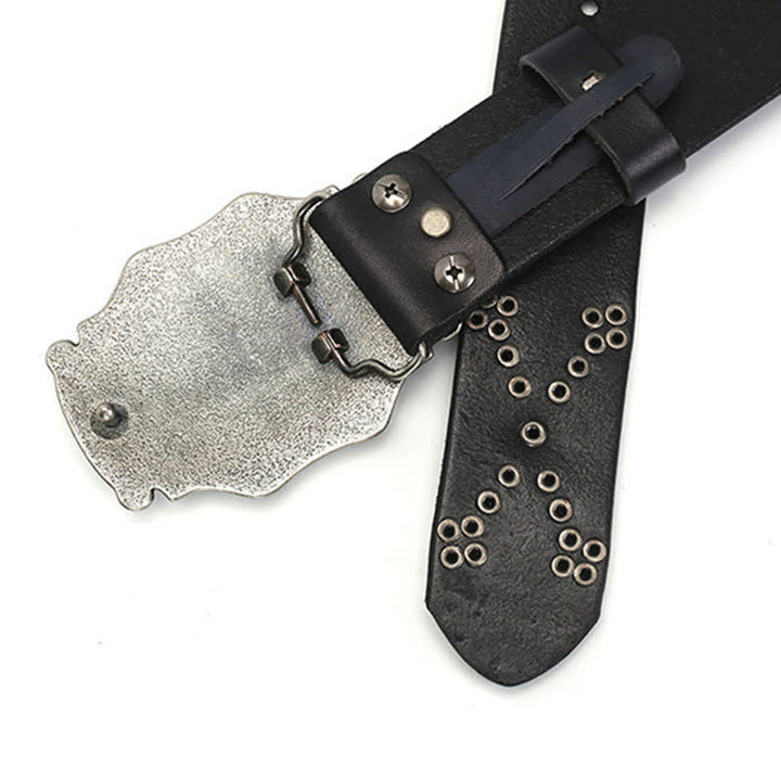 Ceinture en cuir cloutée à boucle florale punk pour homme