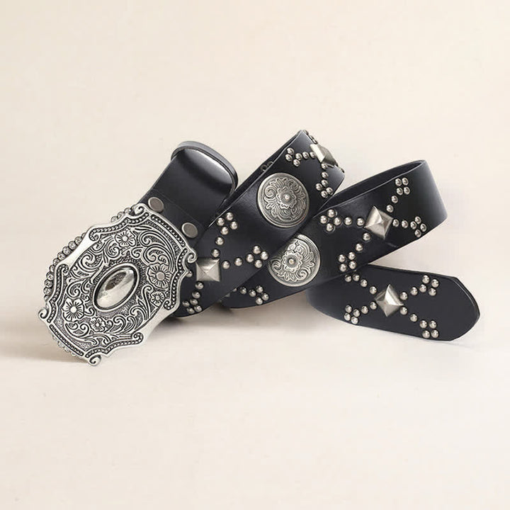 Ceinture en cuir cloutée à boucle florale punk pour homme