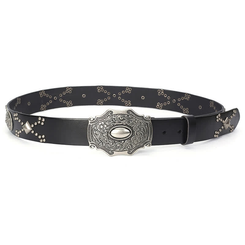 Ceinture en cuir cloutée à boucle florale punk pour homme