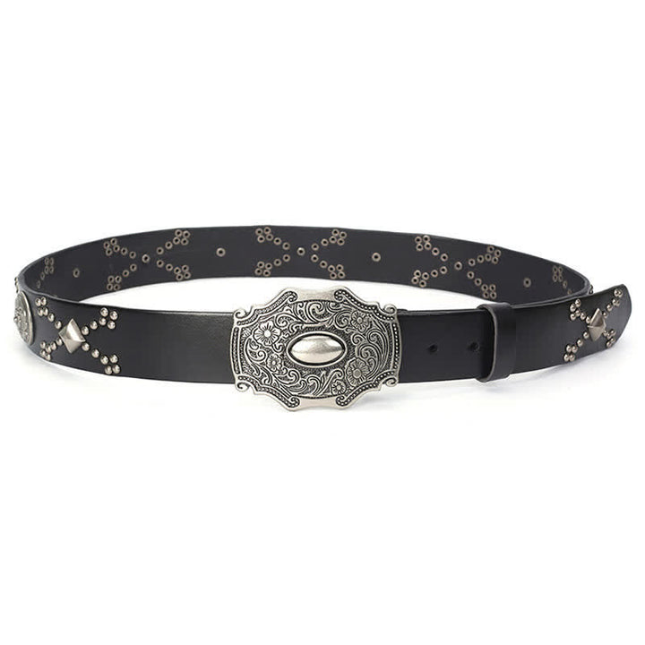 Ceinture en cuir cloutée à boucle florale punk pour homme