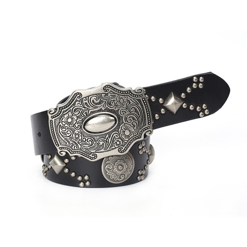 Ceinture en cuir cloutée à boucle florale punk pour homme