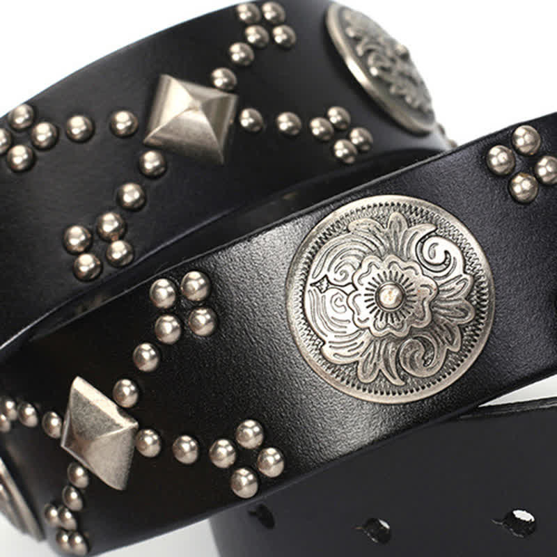 Ceinture en cuir cloutée à boucle florale punk pour homme