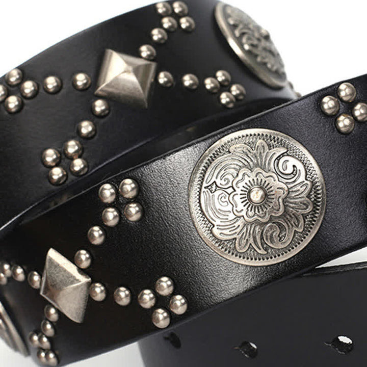 Ceinture en cuir cloutée à boucle florale punk pour homme