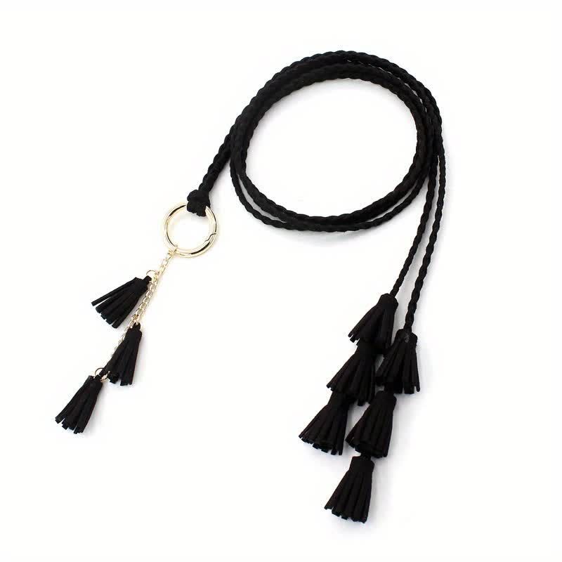 Ceinture tressée à pompons bohème pour femme