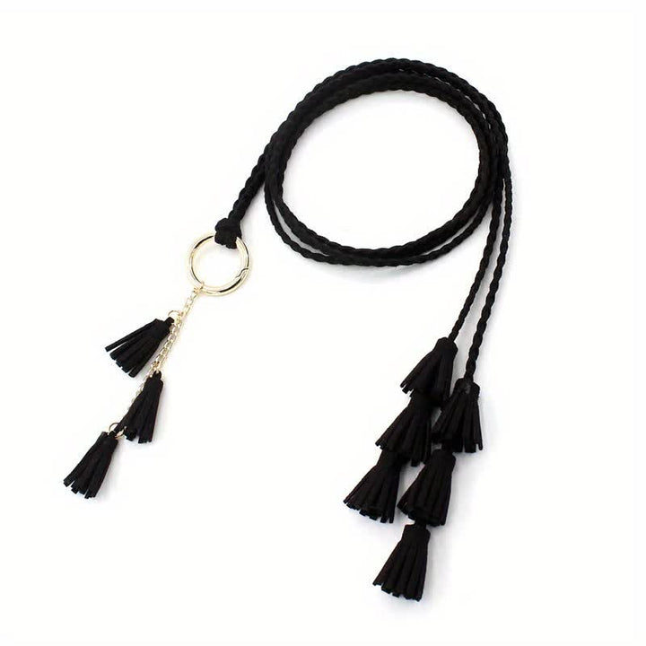Ceinture tressée à pompons bohème pour femme