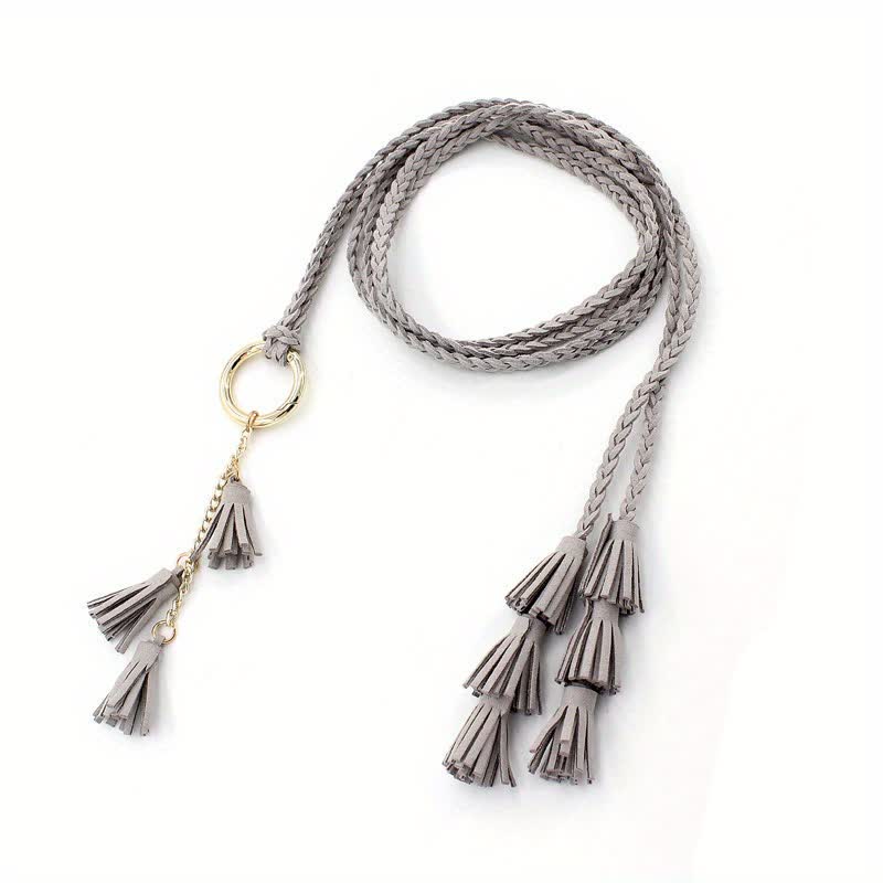 Ceinture tressée à pompons bohème pour femme