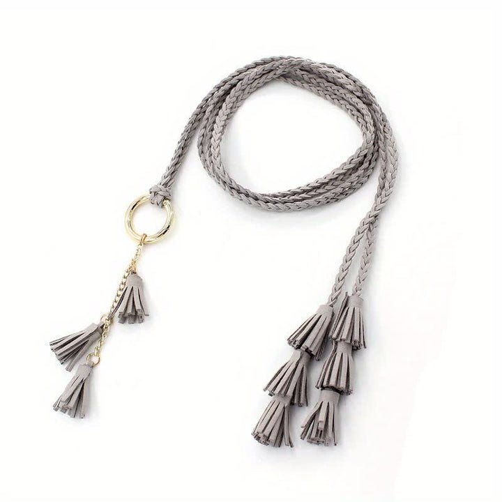 Ceinture tressée à pompons bohème pour femme