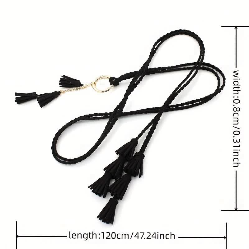 Ceinture tressée à pompons bohème pour femme