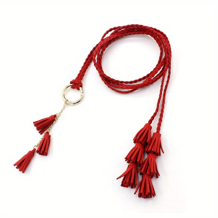 Ceinture tressée à pompons bohème pour femme