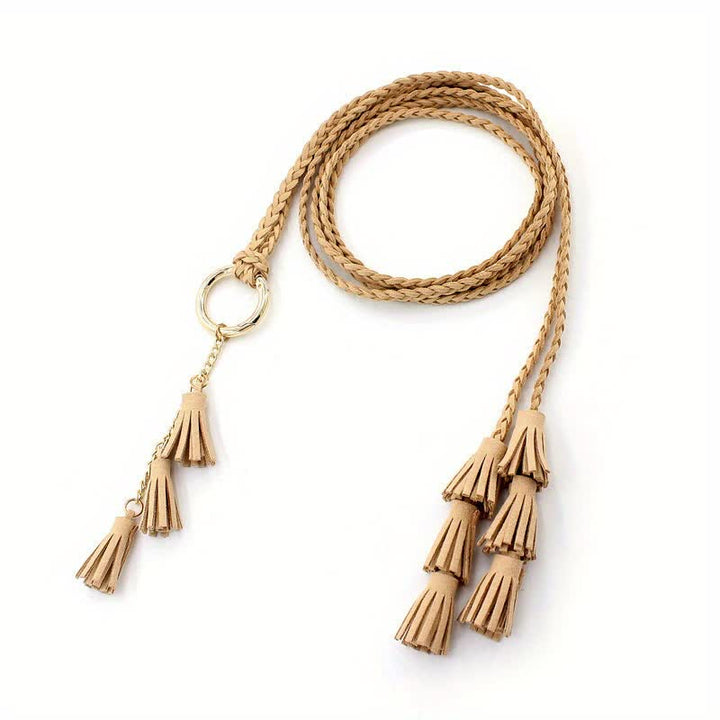 Ceinture tressée à pompons bohème pour femme