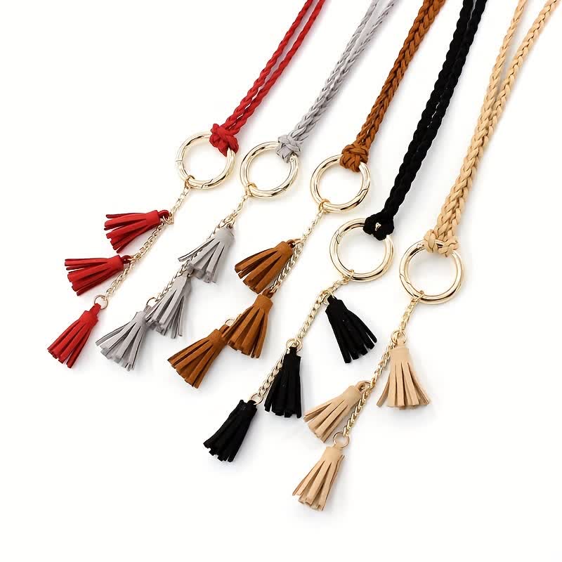 Ceinture tressée à pompons bohème pour femme