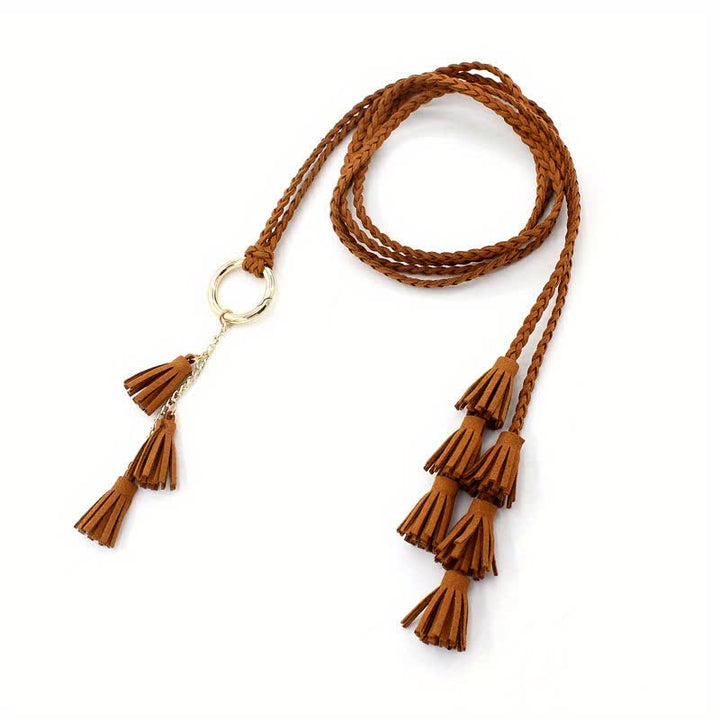 Ceinture tressée à pompons bohème pour femme