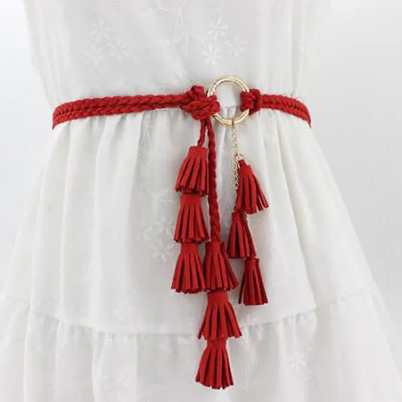 Ceinture tressée à pompons bohème pour femme