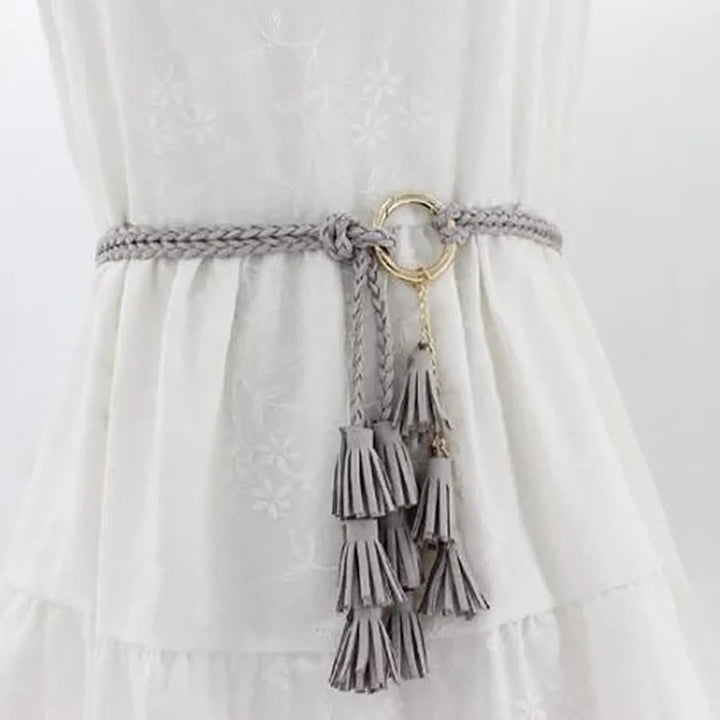 Ceinture tressée à pompons bohème pour femme