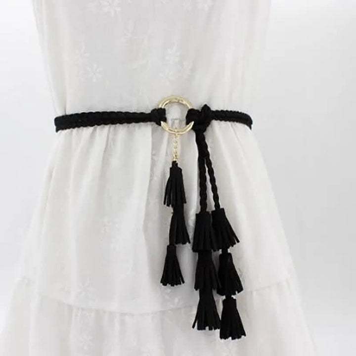 Ceinture tressée à pompons bohème pour femme