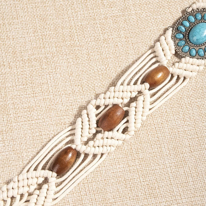 Ceinture tressée bohème incrustée de turquoise pour femme