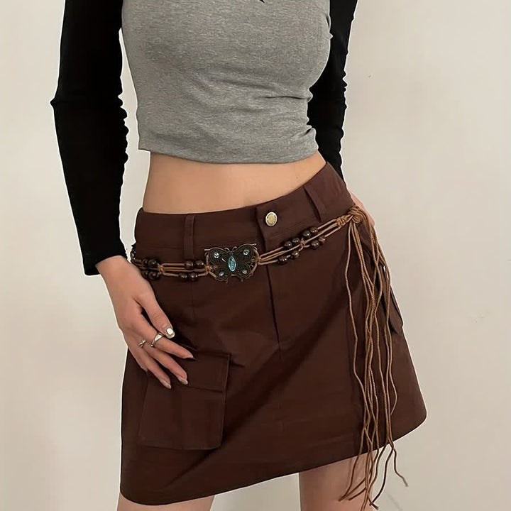 Ceinture tressée style boho à motif papillon et fleurs pour femme