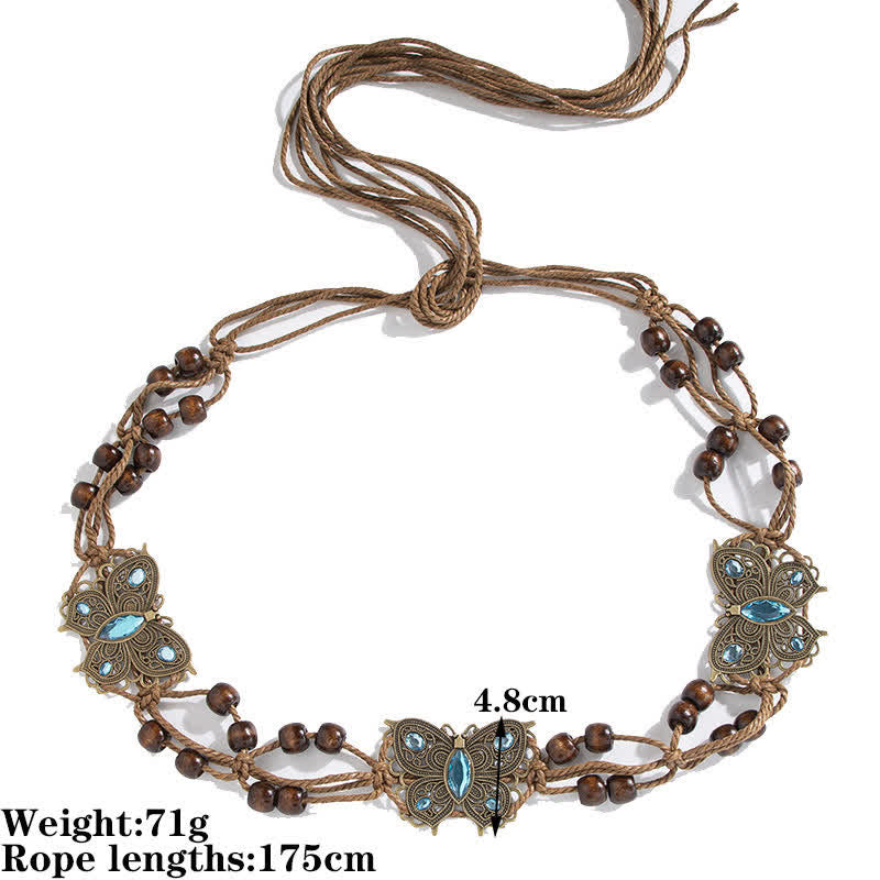 Ceinture tressée style boho à motif papillon et fleurs pour femme