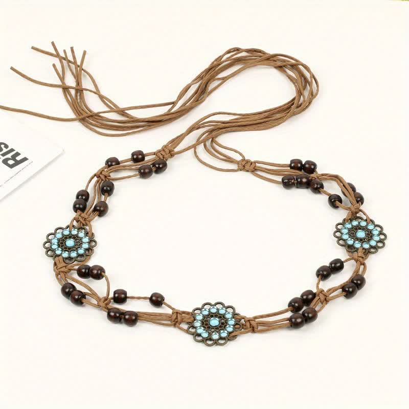 Ceinture tressée style boho à motif papillon et fleurs pour femme