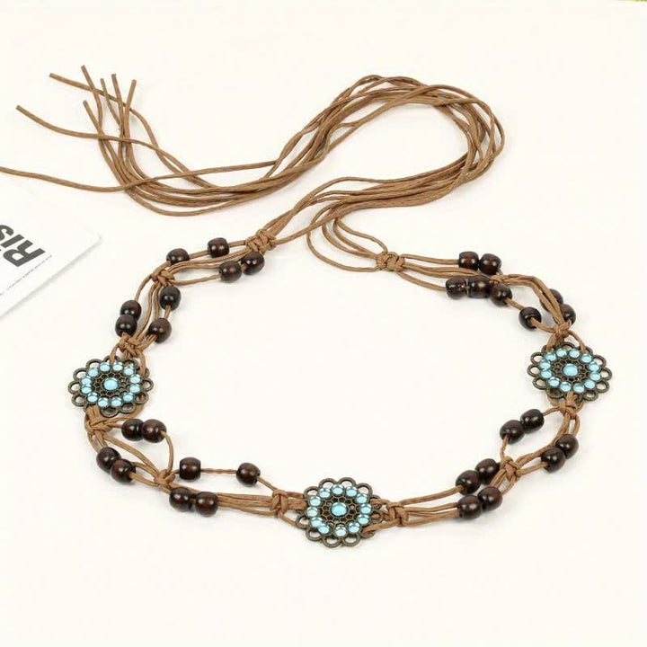 Ceinture tressée style boho à motif papillon et fleurs pour femme