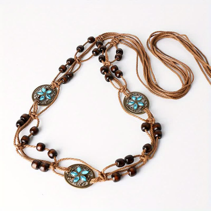 Ceinture tressée style boho à motif papillon et fleurs pour femme
