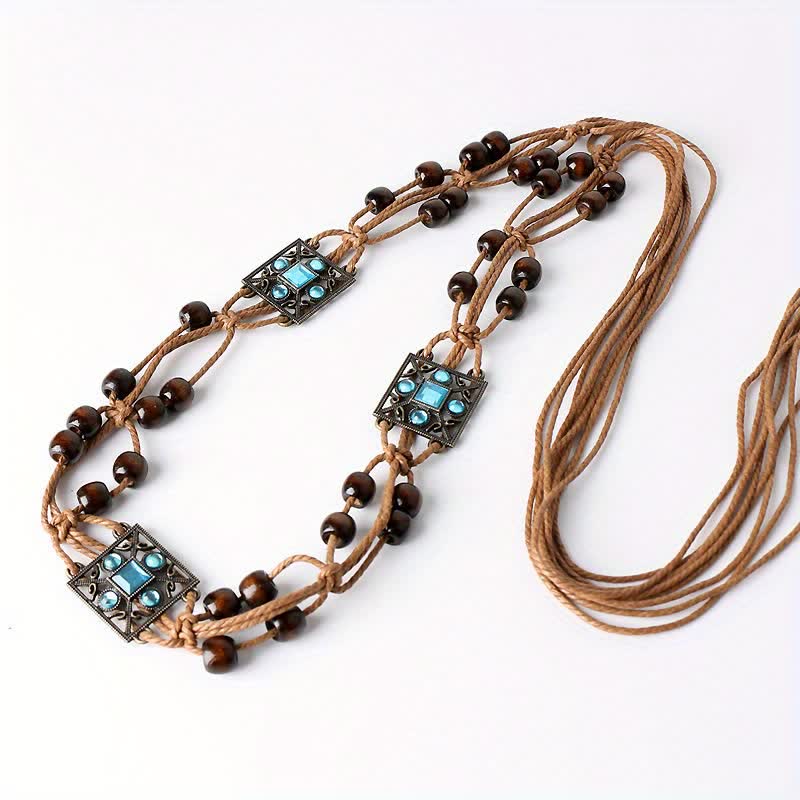 Ceinture tressée style boho à motif papillon et fleurs pour femme