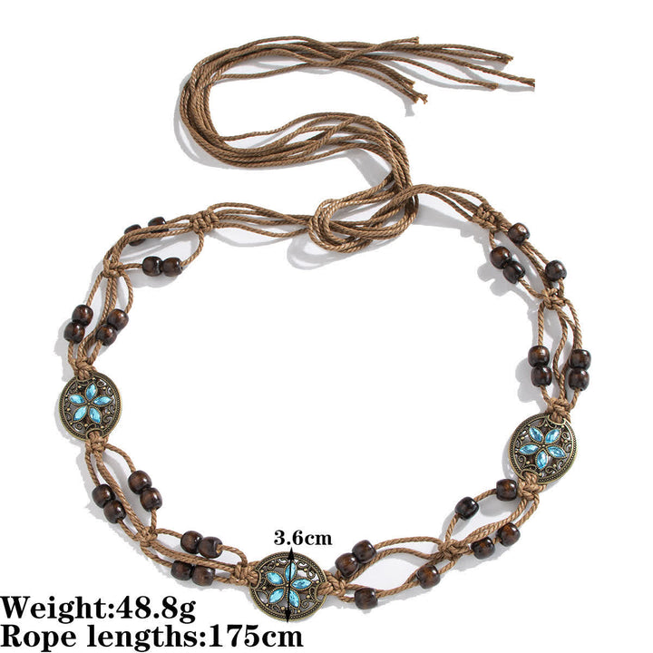 Ceinture tressée style boho à motif papillon et fleurs pour femme