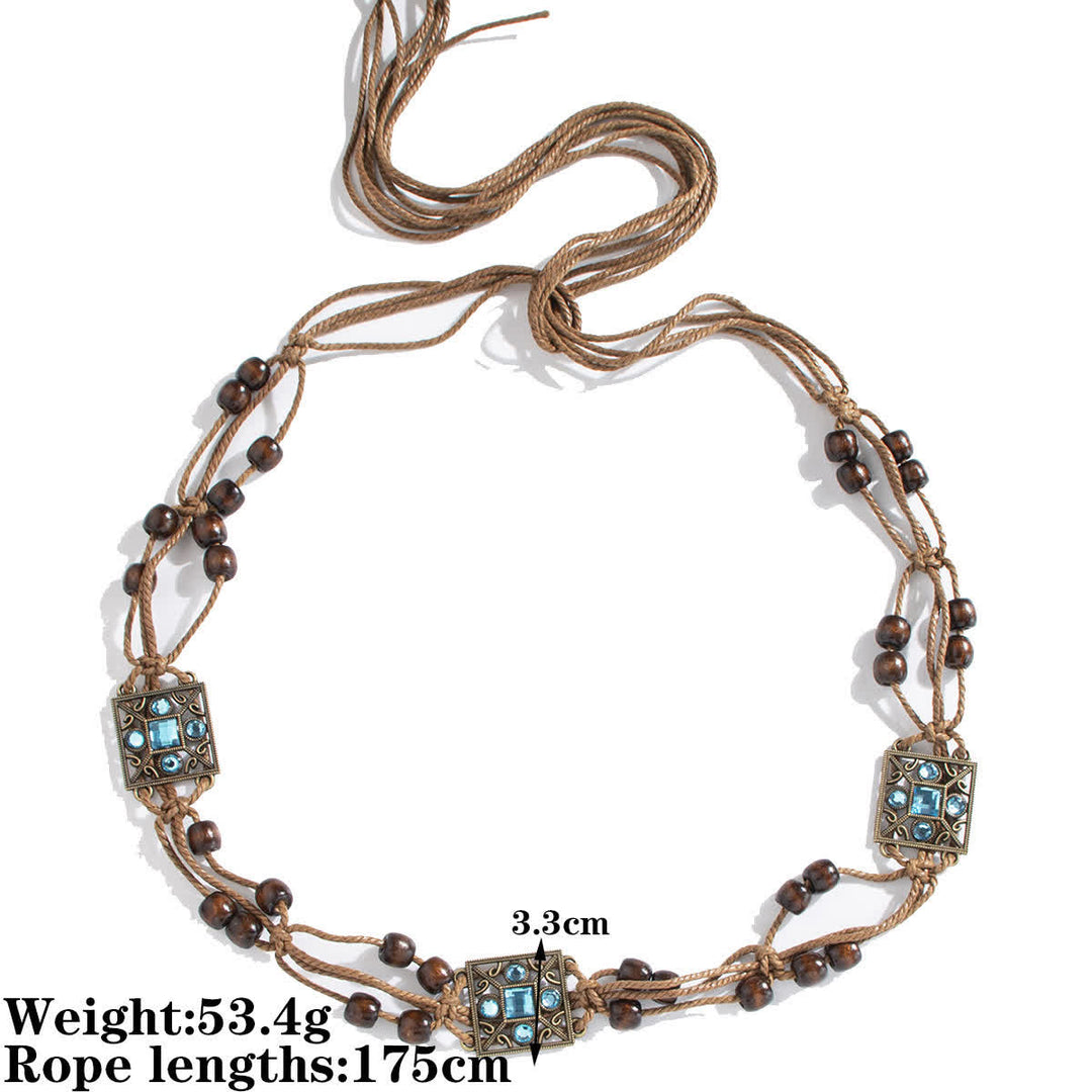 Ceinture tressée style boho à motif papillon et fleurs pour femme