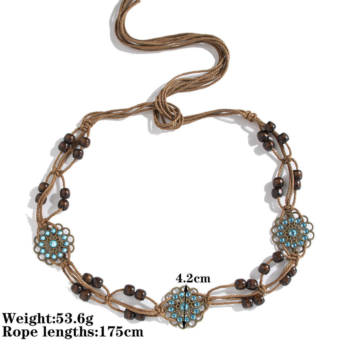 Ceinture tressée style boho à motif papillon et fleurs pour femme