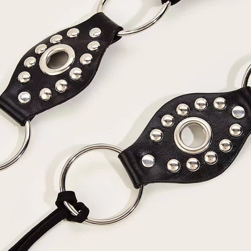 Ceinture en cuir gothique pour femme avec anneau circulaire et rivets