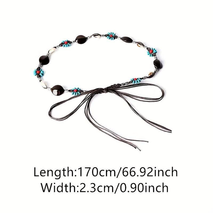 Ceinture tressée style bohème à perles et coquillages pour femme