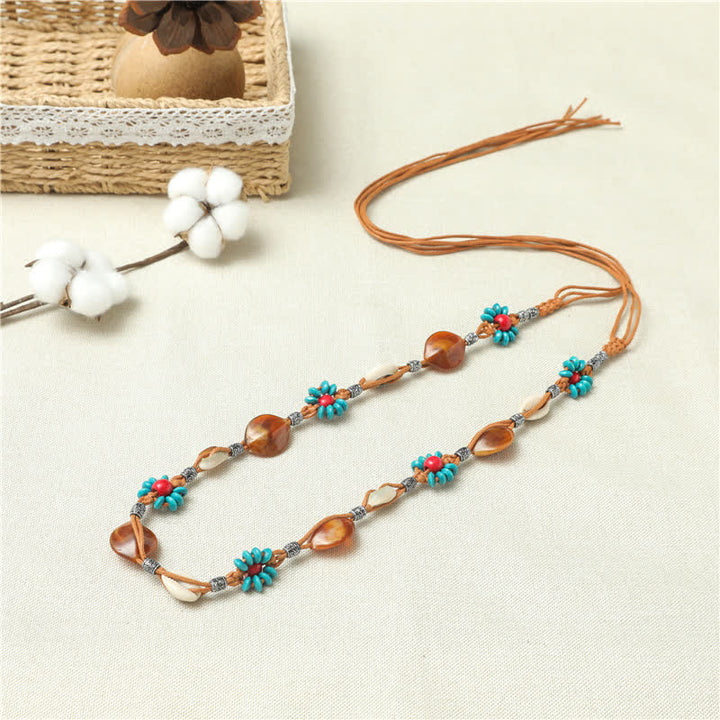 Ceinture tressée style bohème à perles et coquillages pour femme
