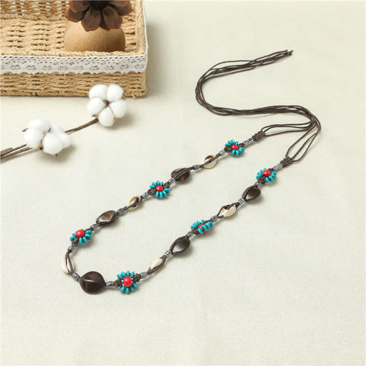 Ceinture tressée style bohème à perles et coquillages pour femme