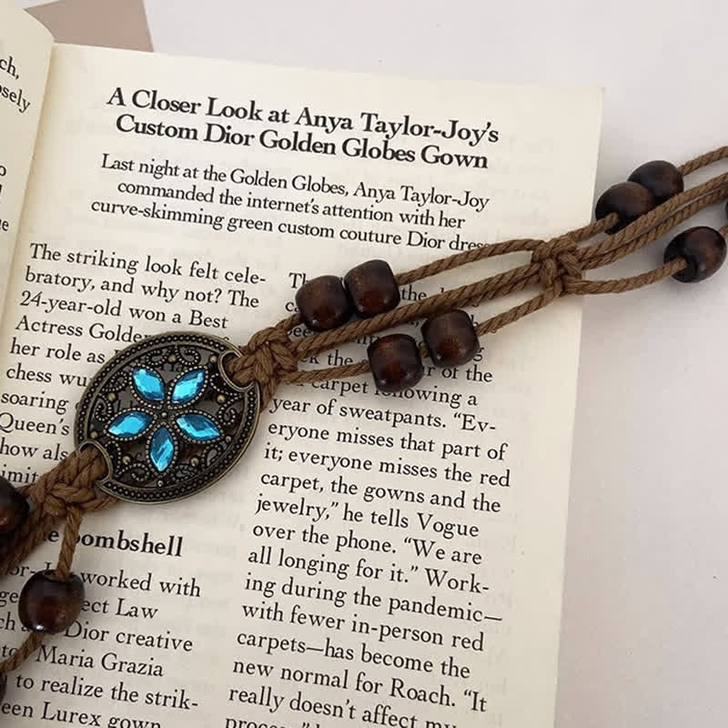 Ceinture tressée bohème en perles de bois et pierres précieuses pour femme