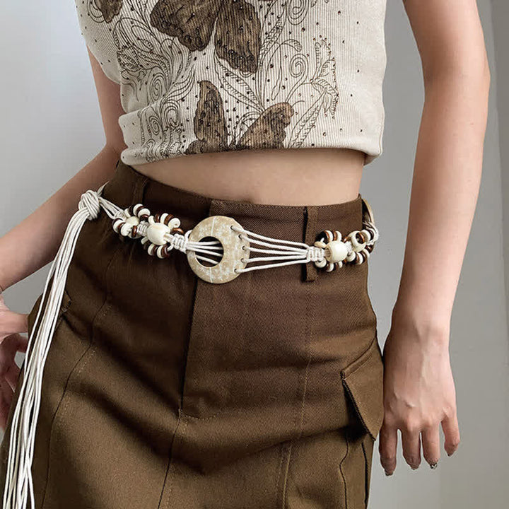 Ceinture tressée à lacets et perles style bohème pour femme