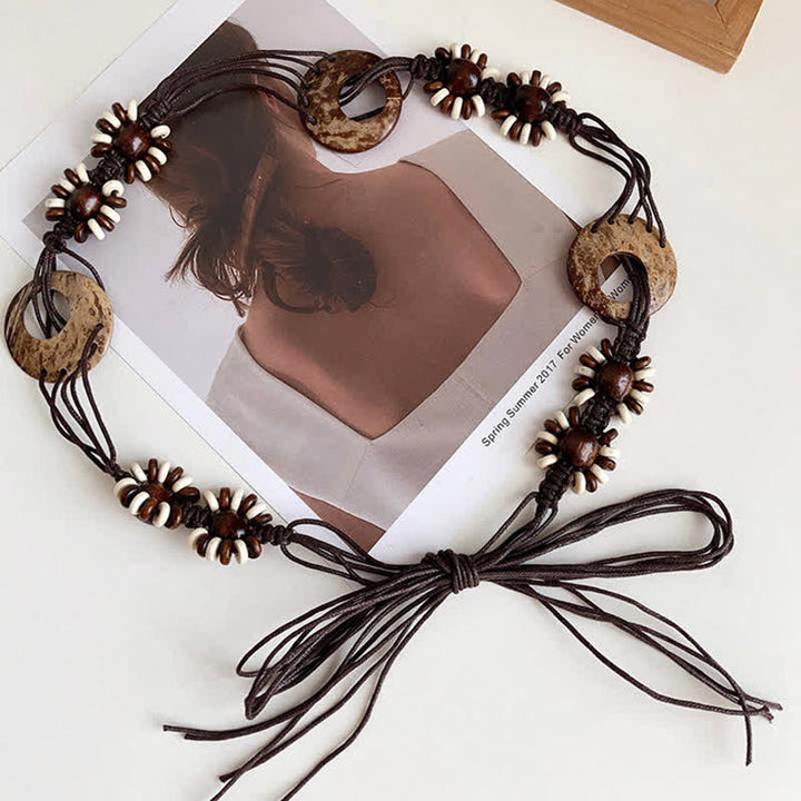 Ceinture tressée à lacets et perles style bohème pour femme