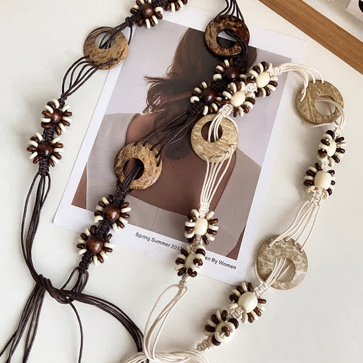 Ceinture tressée à lacets et perles style bohème pour femme