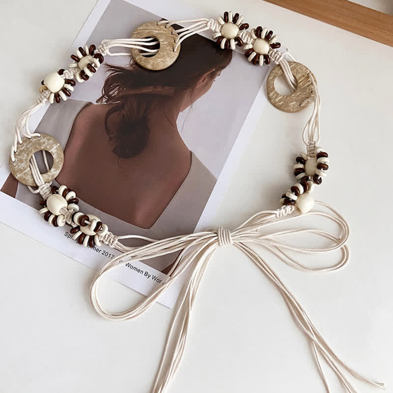 Ceinture tressée à lacets et perles style bohème pour femme