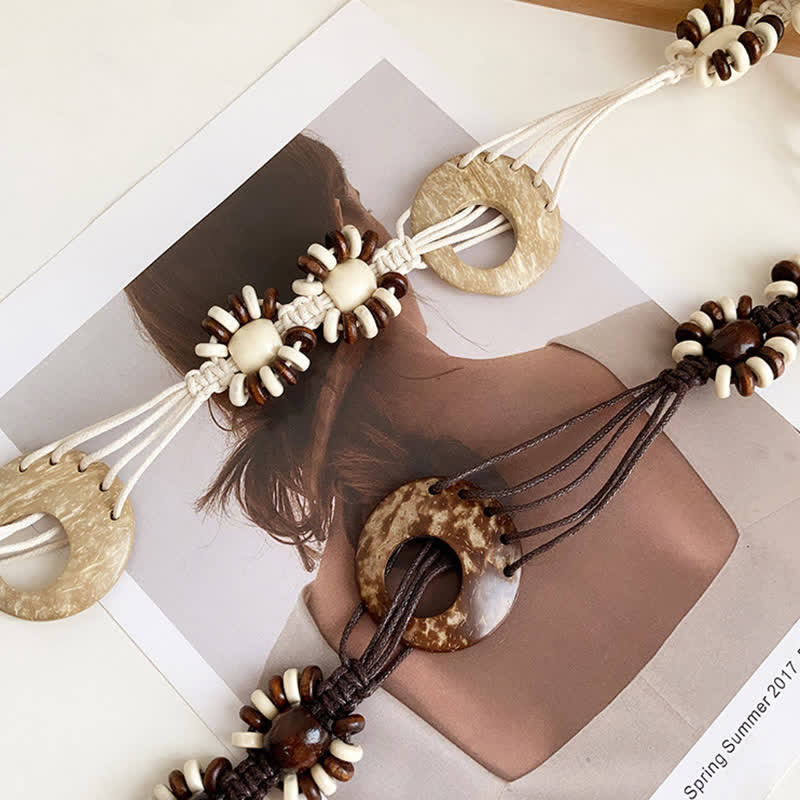 Ceinture tressée à lacets et perles style bohème pour femme