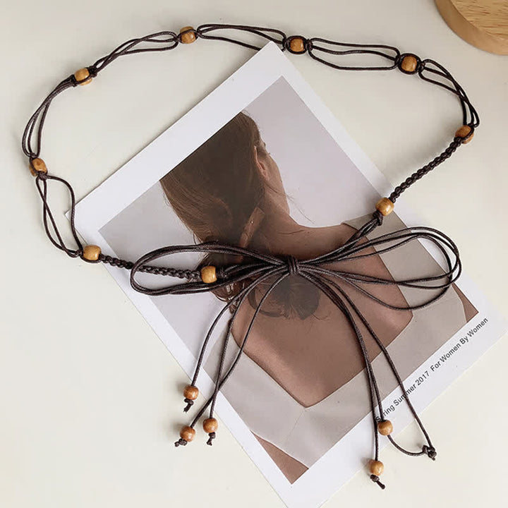 Ceinture tressée bohème à perles pour femme